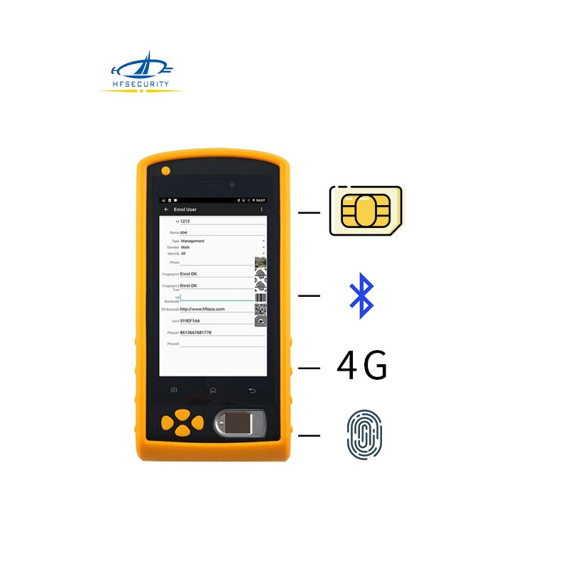 HFSecurity FP05 Warehouse Barcode 4G WIFI Rugged Security Time Attendance  Portable Fingerprint Pos MachineNFC